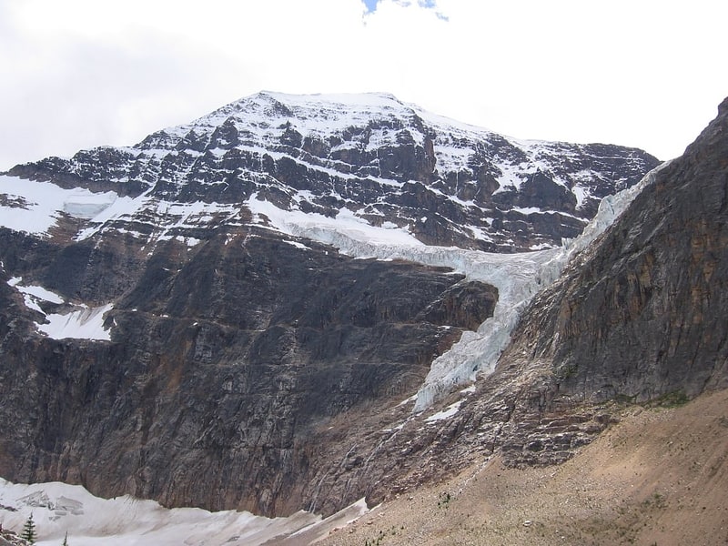 Montaña con senderos panorámicos y un glaciar