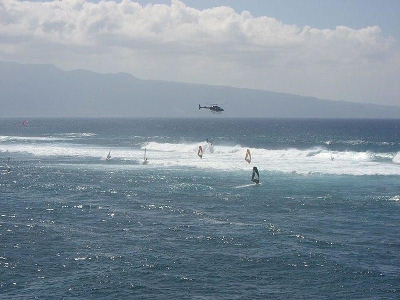 Playa panorámica de windsurf con tortugas
