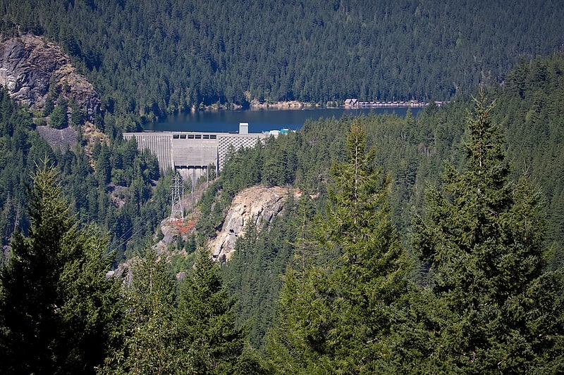 Skagit River dam and a recreational lake